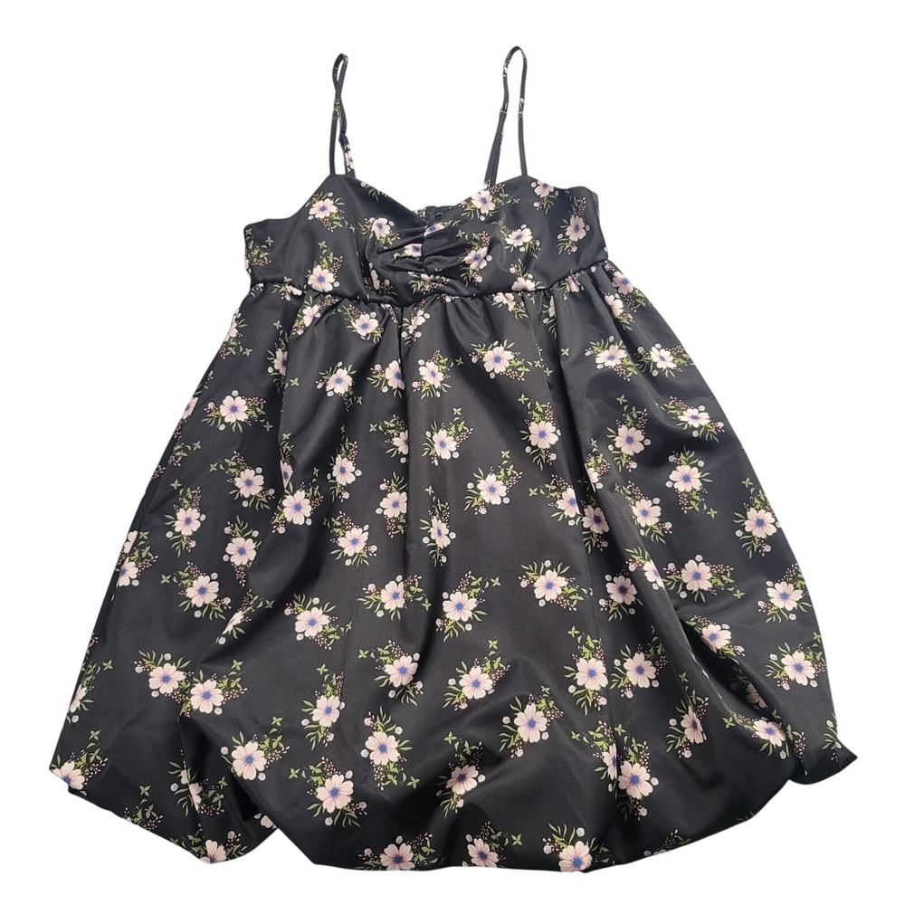 Free People Floral Bubble Hem Mini Dress Black Pink Sweetheart Size Small Boho
